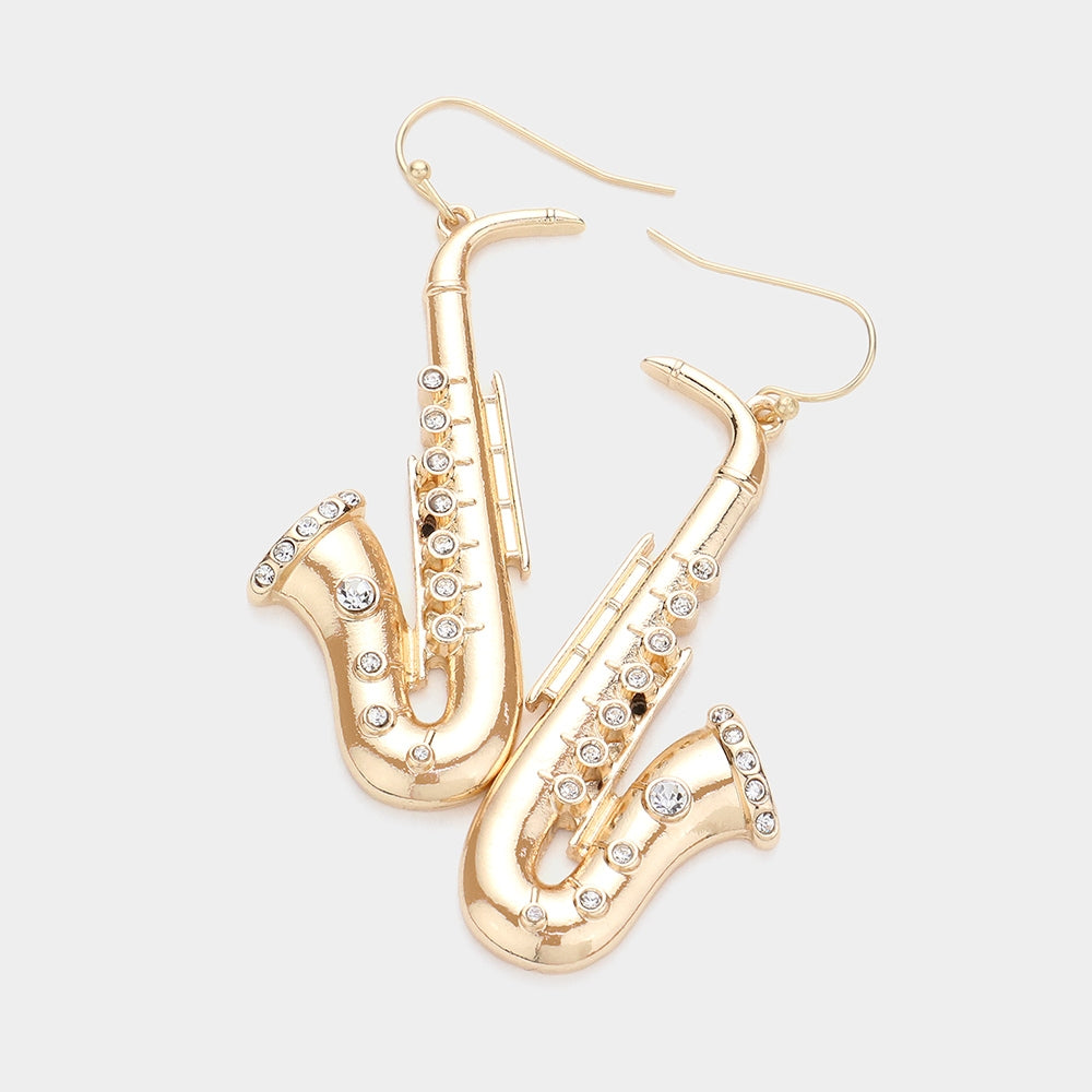 Golden Saxophone Sparkle Earrings