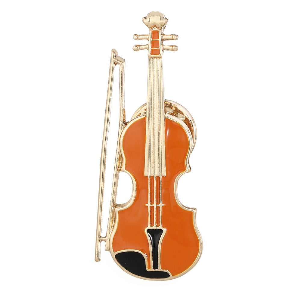 Violin and Bow Gold Enamel Pin