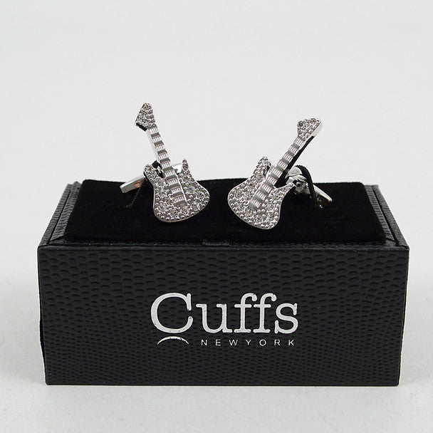 Elegant Silver Guitar Cufflinks