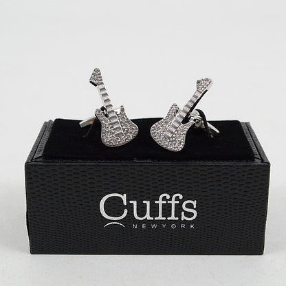 Elegant Silver Guitar Cufflinks