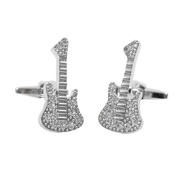 Elegant Silver Guitar Cufflinks