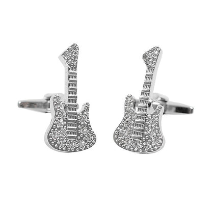 Elegant Silver Guitar Cufflinks