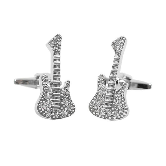 Elegant Silver Guitar Cufflinks