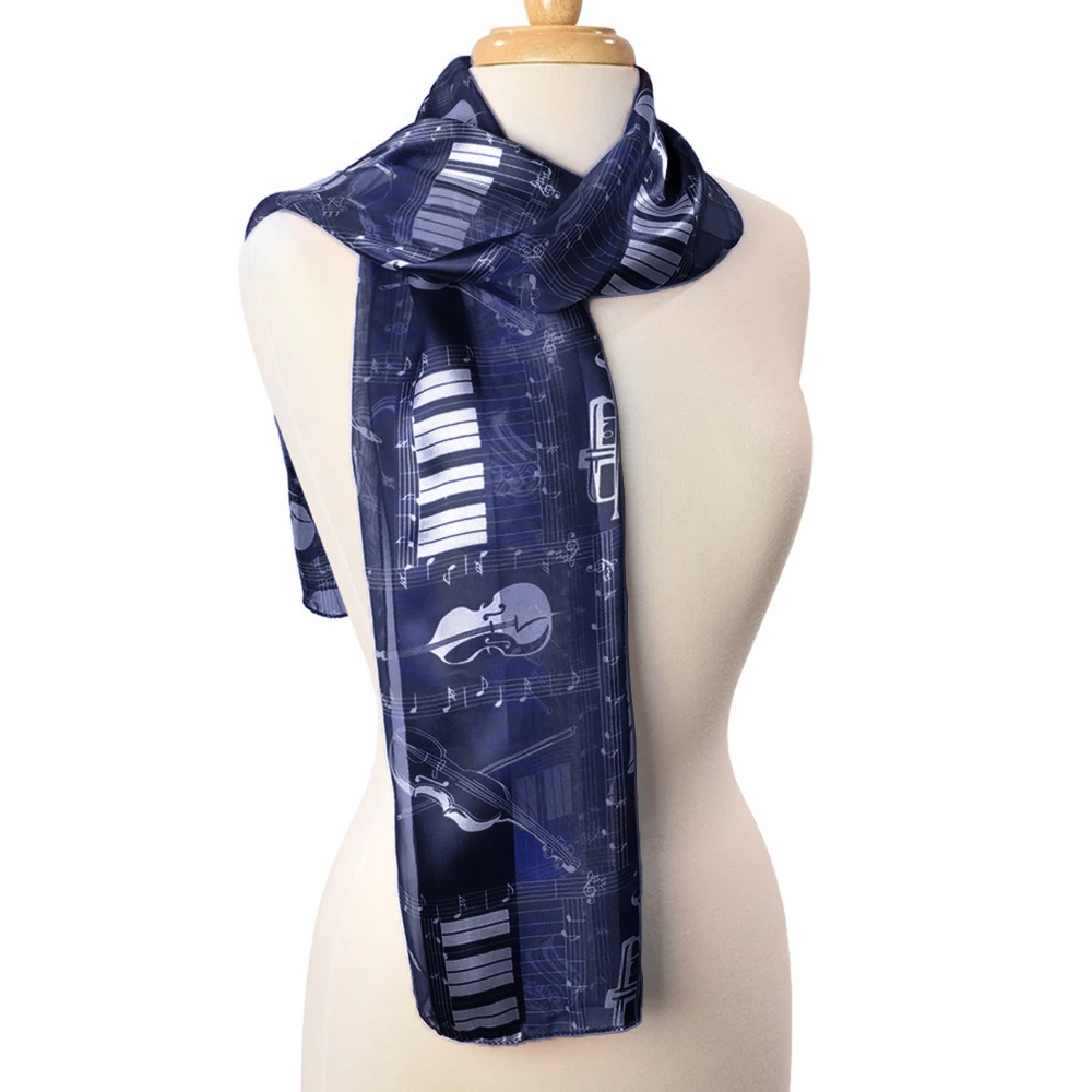 Fashion Scarf - Navy Blue Keyboard and Instruments