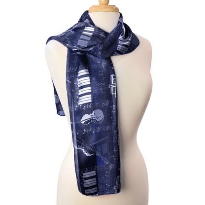Fashion Scarf - Navy Blue Keyboard and Instruments