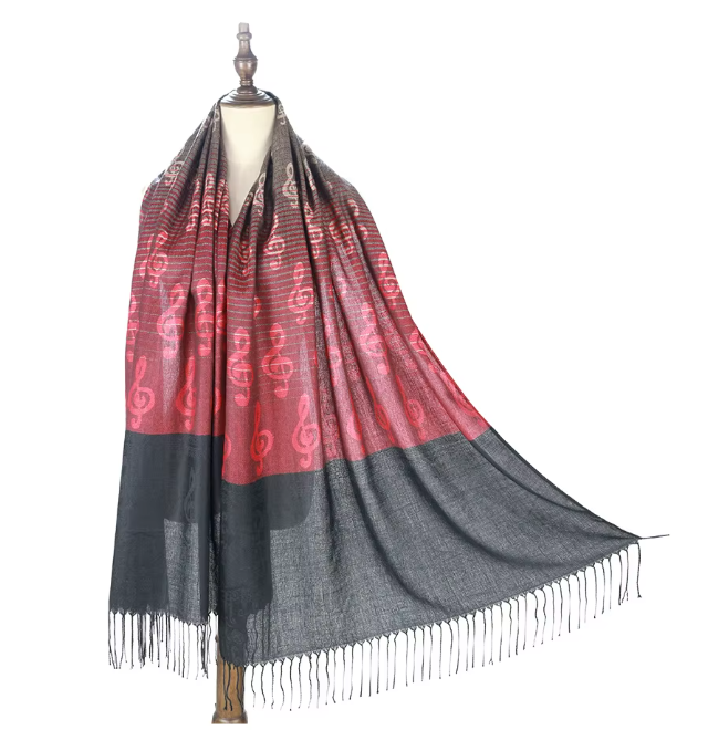 Rouge Pashmina Scarf with Treble Clefs