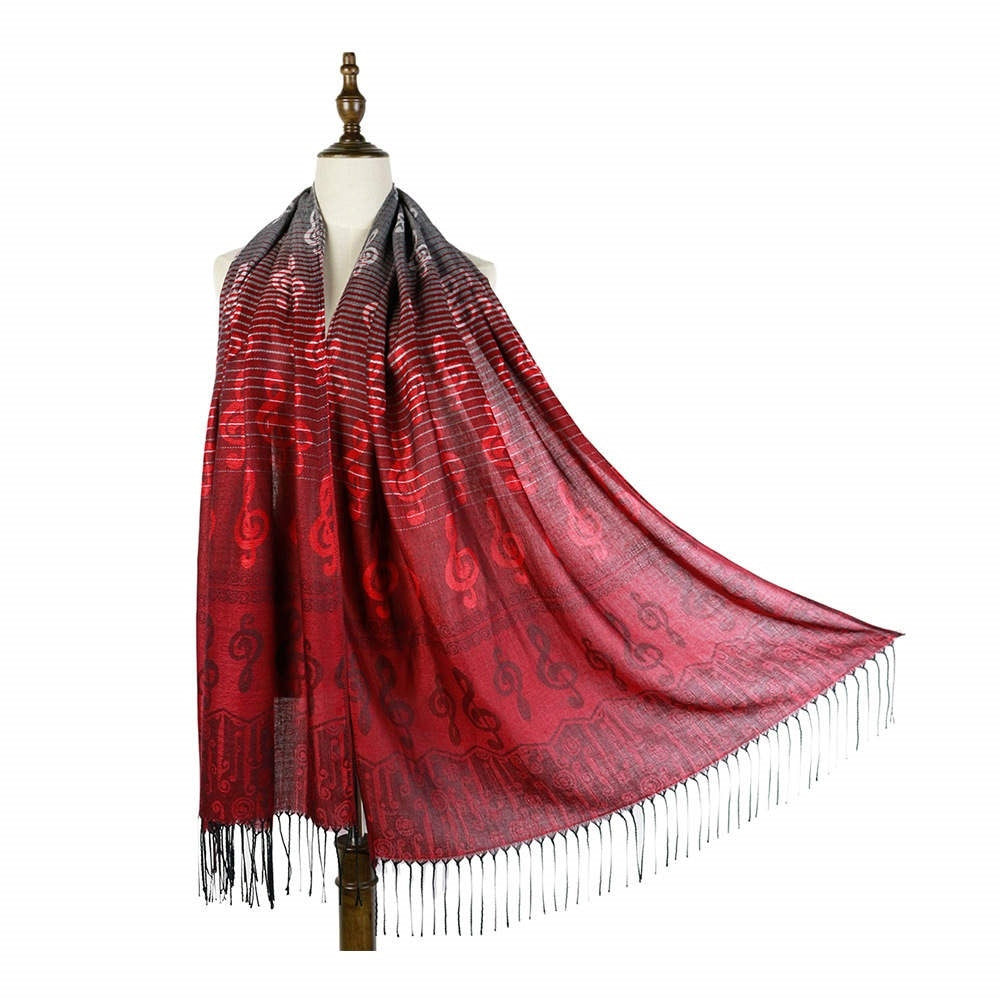 New Rouge Pashmina Scarf with Treble Clefs