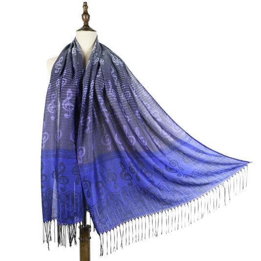 New Indigo Pashmina Scarf with Treble Clefs