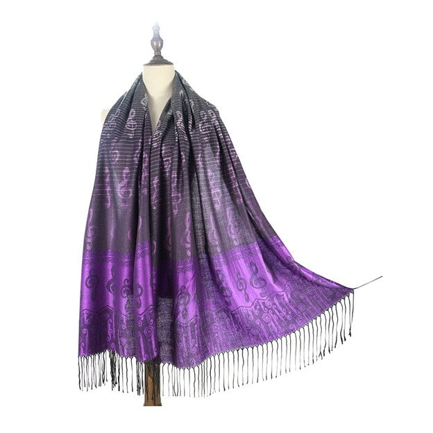 Posh Purple Pashmina Scarf with Treble Clefs