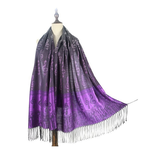 Posh Purple Pashmina Scarf with Treble Clefs