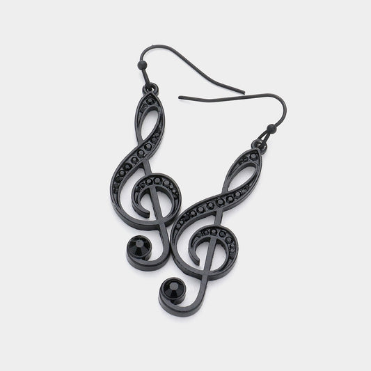 Treble Clef Black Crystal Earrings