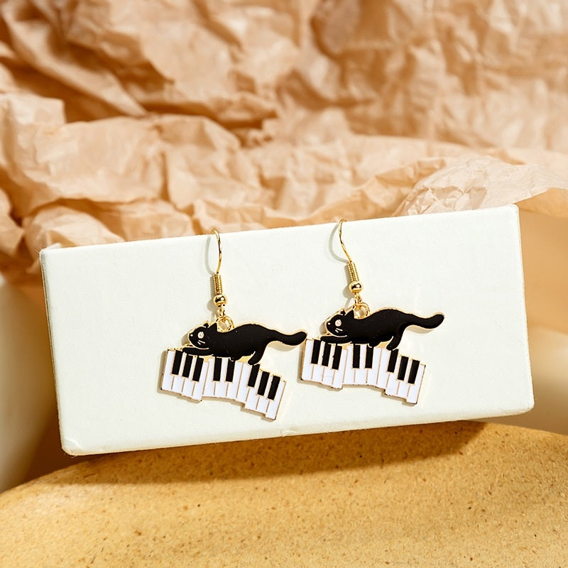 Kitty Cat on Keys Earrings