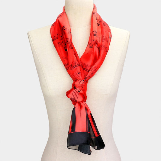 Red and Black Musical Staff Satin Scarf
